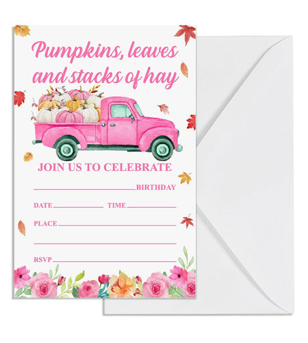 YGRBXJZD Fall Pumpkin Birthday Invitation Girl Pink Floral 4x6 20 Sets