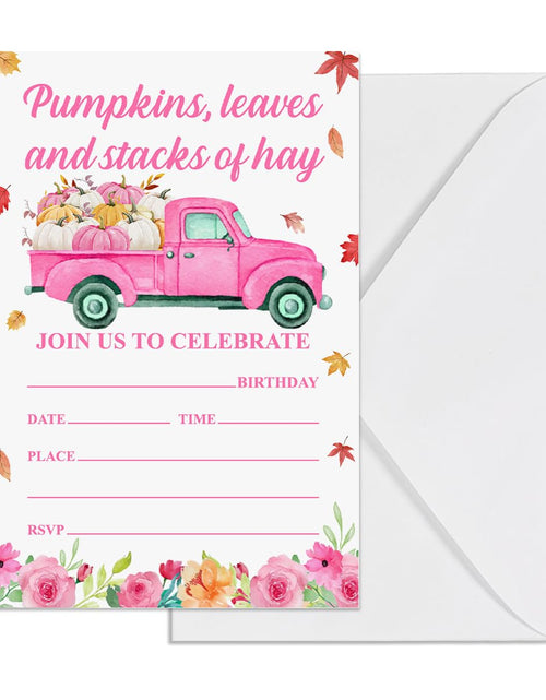 Load image into Gallery viewer, YGRBXJZD Fall Pumpkin Birthday Invitation Girl Pink Floral 4x6 20 Sets
