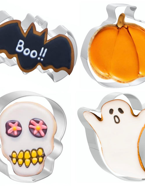 Load image into Gallery viewer, JOB JOL Halloween Cookie Cutters 4 PCS Ghost Pumpkin Bat Skull 3.5-4.5"
