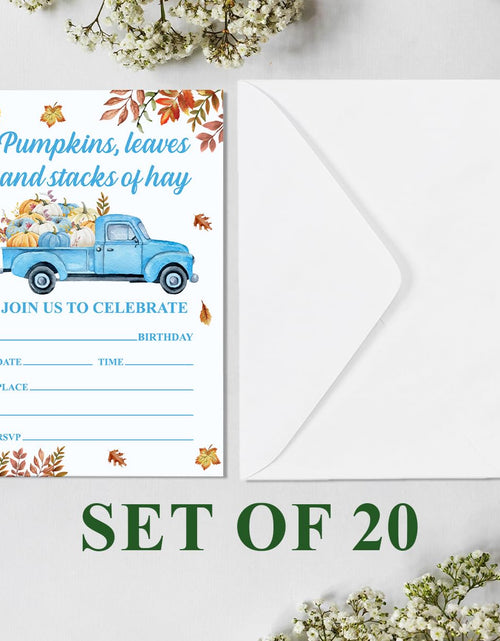 Load image into Gallery viewer, YGRBXJZD Fall Pumpkin Birthday Invitations Blue Truck 4x6 20 Sets Colorful
