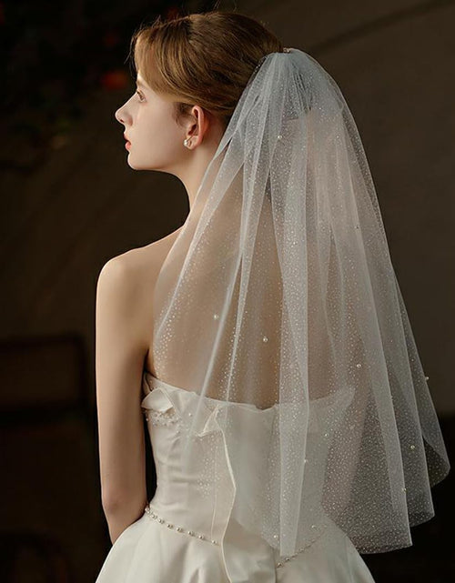 Load image into Gallery viewer, Cliory Pearl Veil Glitter Bride Wedding Short Veil White
