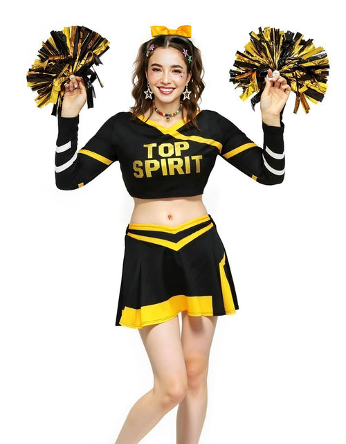 Load image into Gallery viewer, ROC PARTY Women Cheerleader Costume Yellow with Hairpins Pom Poms Size S
