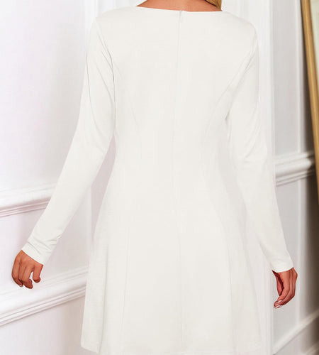 Wenrine Womens Long Sleeve Mini Dress Square Neck A Line White Size S