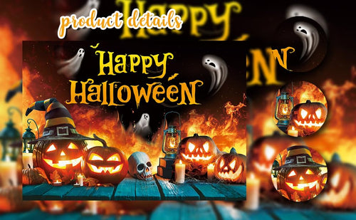 Load image into Gallery viewer, Happy Halloween Backdrop Ghost Pumpkin Flame Haunted House Party Banner 6x4FT
