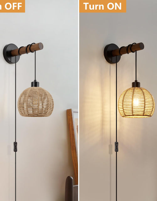Load image into Gallery viewer, SGLfarmty Boho Rattan Plug-in Wall Sconces Set of 2 Rustic Hemp Rope
