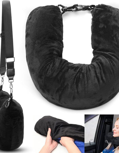 Load image into Gallery viewer, Airplane Travel Sleeping Pillow - U-Shaped Velvet Pillowcase, Fillable Design with Storage Pouch
