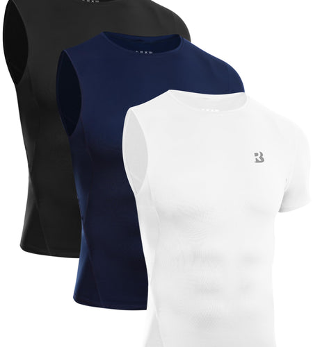Roadbox Men's Compression Short Sleeve Athletic Shirt Black+White+Navy Size XL