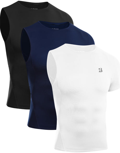Load image into Gallery viewer, Roadbox Men's Compression Short Sleeve Athletic Shirt Black+White+Navy Size XL
