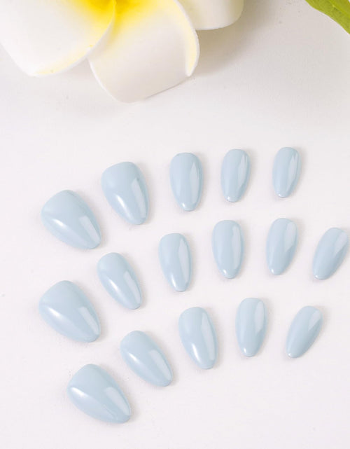 Load image into Gallery viewer, KBS Designer Handmade Press On Nails Blue Short French Tip Almond 16 Sizes Kit
