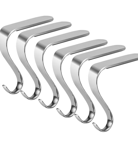 Minetom Christmas Stocking Holders Set of 6 Metal Mantle Hooks Silver