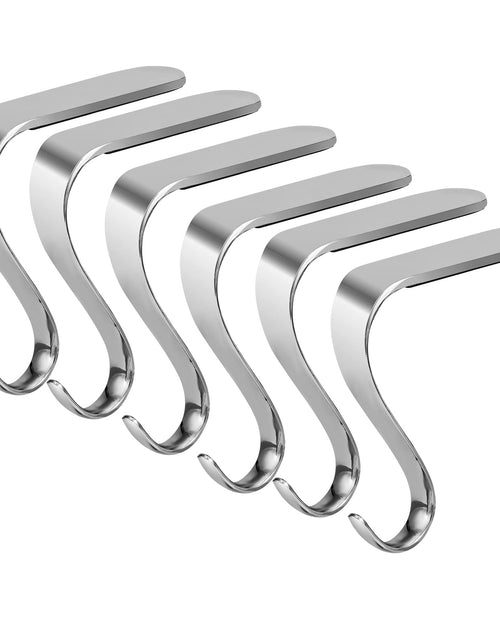 Load image into Gallery viewer, Minetom Christmas Stocking Holders Set of 6 Metal Mantle Hooks Silver
