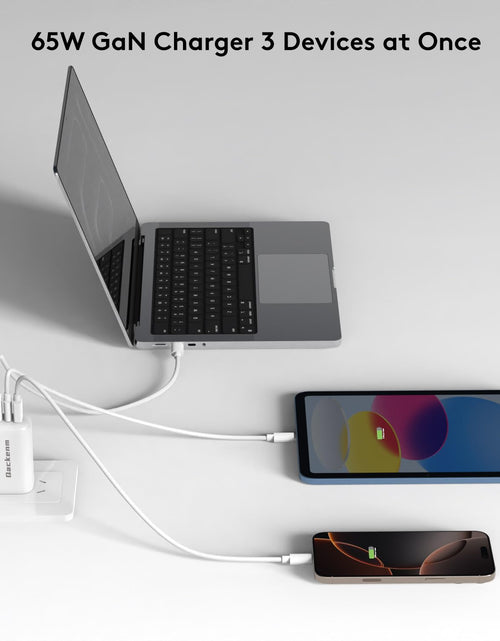 Load image into Gallery viewer, Qackenm 65W 3-Port GaN USB C Charger Foldable Fast Charging White

