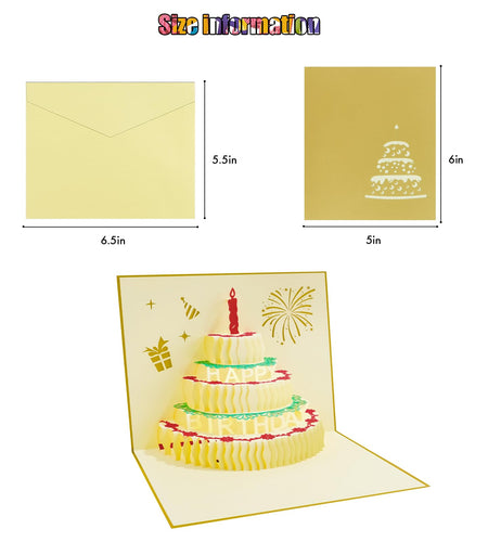 CANREVEL 3D PopUp LED Light Birthday Card Gold Candle Music Greeting