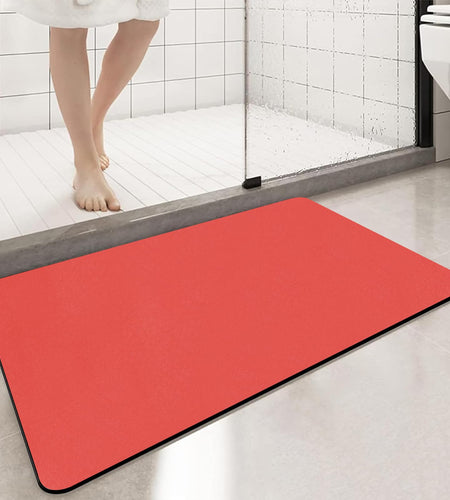 PROOVEELLY Diatomaceous Earth Bath Mat Non Slip Quick Dry Red 15.7x35.4
