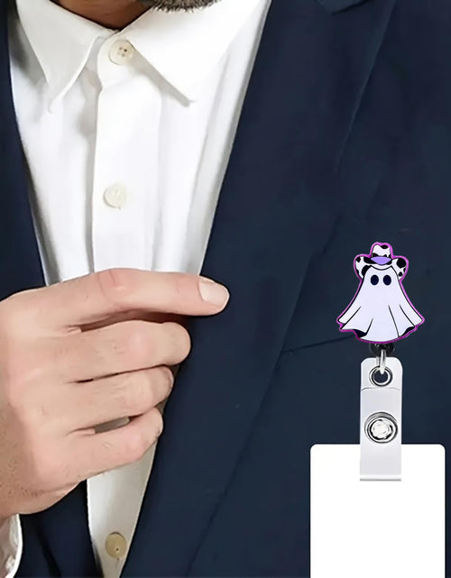 Load image into Gallery viewer, CHAONENG Funny Purple Ghost Nurse Badge Reel Retractable Clip Acrylic ID Holder
