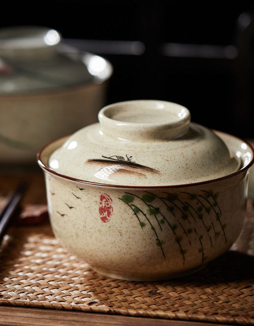 Load image into Gallery viewer, 6.5 inch instant noodles bowl with cover bento box student underglaze color ceramic suit Lamian Noodles bowl canteen tableware
