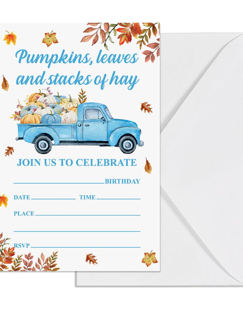 Load image into Gallery viewer, YGRBXJZD Fall Pumpkin Birthday Invitations Blue Truck 4x6 20 Sets Colorful
