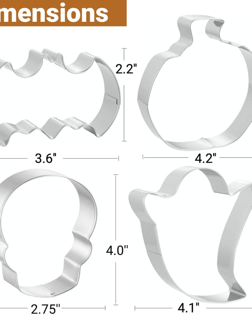 Load image into Gallery viewer, JOB JOL Halloween Cookie Cutters 4 PCS Ghost Pumpkin Bat Skull 3.5-4.5"
