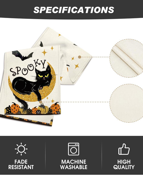 Load image into Gallery viewer, Artoid Mode Halloween Table Runner Black Cat Pumpkins Moon 13x72 Inch Beige
