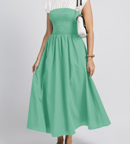 Wenrine Womens Casual Summer Midi Dress Smocked Cap Sleeve Green Size L