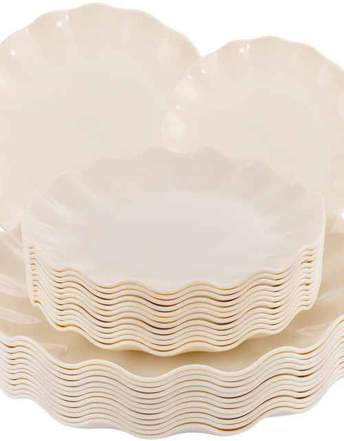 Load image into Gallery viewer, LIYH 24 Pcs Plastic Plates Reusable Scalloped Beige BPA Free 12 Guests
