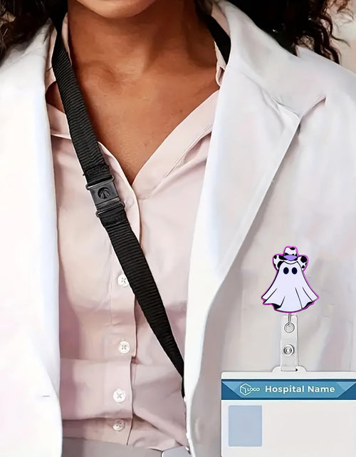 Load image into Gallery viewer, CHAONENG Funny Purple Ghost Nurse Badge Reel Retractable Clip Acrylic ID Holder
