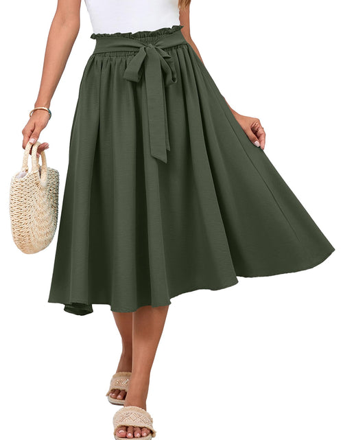 Load image into Gallery viewer, Poplab Women's Elastic High Waist Pleated A-Line Midi Skirt Army Green Size 2XL
