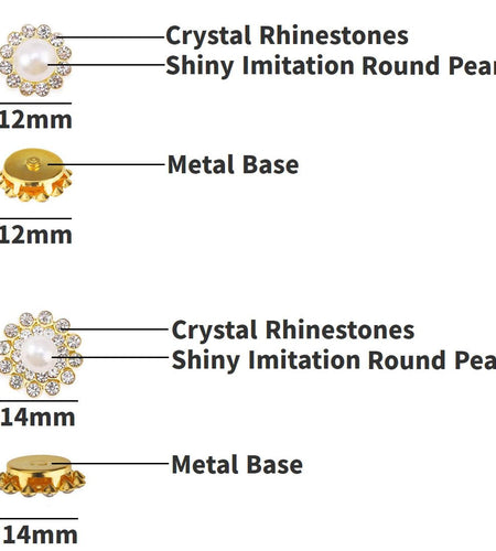 TKDUJH 100pcs Crystal Gem Sew On Rhinestone Pearl White 12mm 14mm Flower