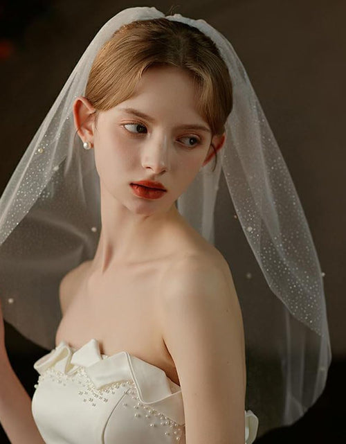 Load image into Gallery viewer, Cliory Pearl Veil Glitter Bride Wedding Short Veil White
