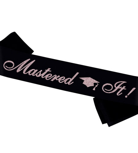 PYQWA Mastered It Graduation Sash Black Satin Rose Gold Foil Class of 2026