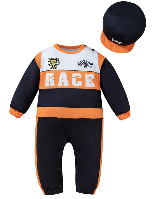 Load image into Gallery viewer, Yruiz Toddler Halloween Race Car Driver Costume Outfit Hat Orange Size 18-24M
