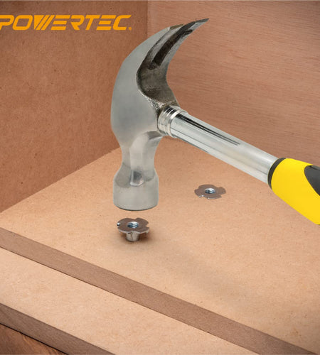 POWERTEC 1/4-20 4 Pronged T Nuts Threaded Inserts Woodworking 3/8" Length 100pcs