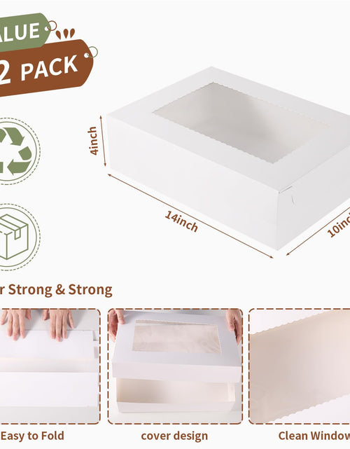 Load image into Gallery viewer, JCD 12pcs Cake Boxes 14x10x4in White Bakery Window Quarter Sheet
