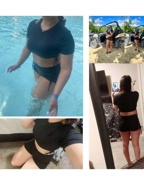 Load image into Gallery viewer, Tumhug Women's High Waist Bikini Set Crop Top Boy Shorts Black Size L
