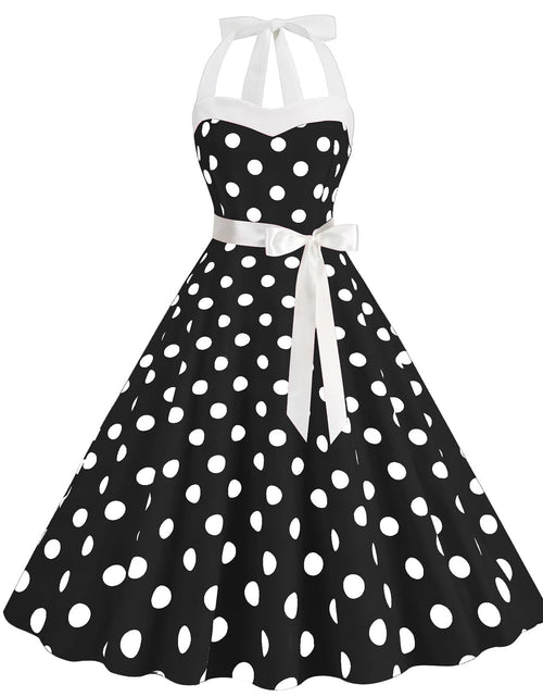 Load image into Gallery viewer, HAPNBCELE Vintage 1950s Halter Polka Dot Dress Black Size X-Large
