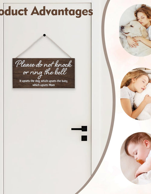 Load image into Gallery viewer, YEWANG Do Not Ring Doorbell Sign Wooden 12x6 Inch Brown with Ropes

