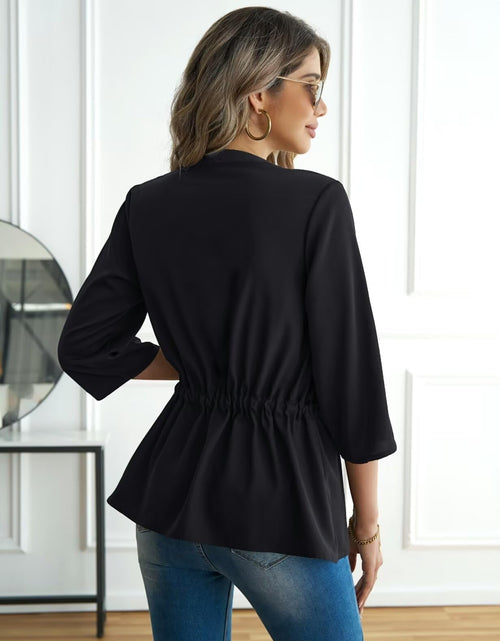 Load image into Gallery viewer, CiCiBird Womens Peplum Zip Blouse 3/4 Sleeve Work Shirt Black Size L
