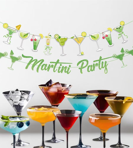 NOFEZA Martini Party Banner Green Mojito Martini Garland Art Deco