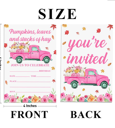 YGRBXJZD Fall Pumpkin Birthday Invitation Girl Pink Floral 4x6 20 Sets