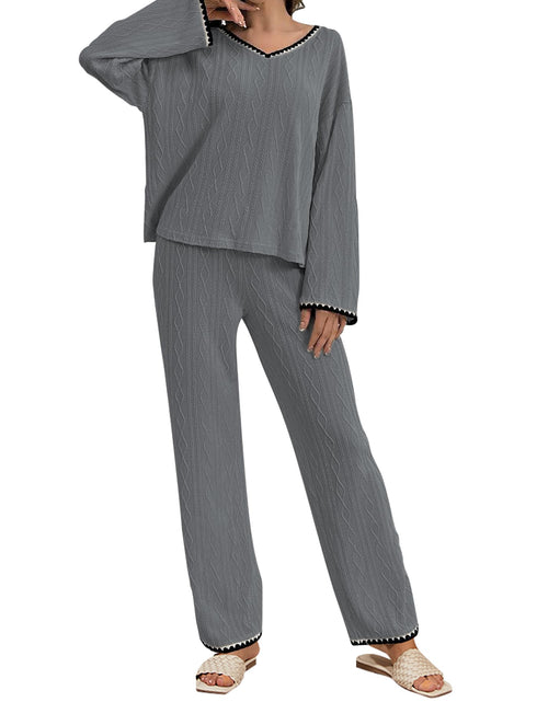 Load image into Gallery viewer, GUOLEZEEV Two Piece Lounge Set Soft Pajama Long Sleeve Pant Gray Size L
