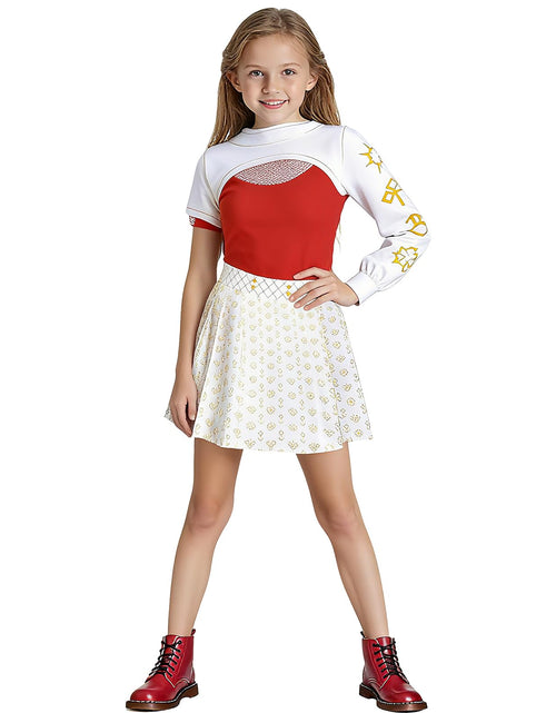 Load image into Gallery viewer, ACLGCSU Girls Zombie Cheerleader Costume 3PCS White Skirt Size 5-6 Years
