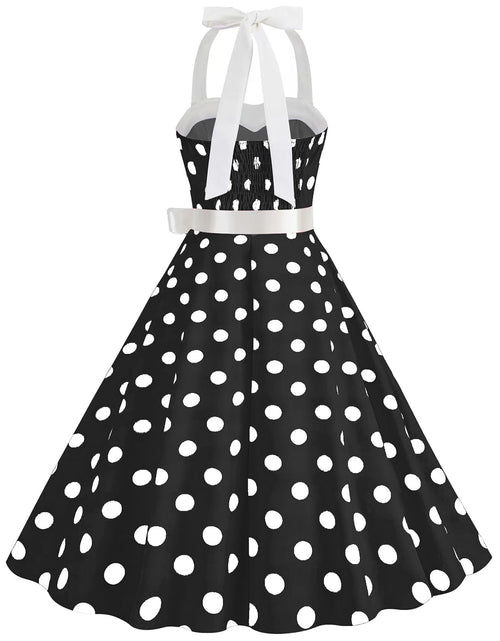 Load image into Gallery viewer, HAPNBCELE Vintage 1950s Halter Polka Dot Dress Black Size X-Large
