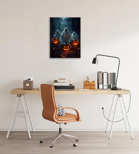Gothic Halloween Ghost Pumpkin Wall Art Canvas Painting Framed 12x16