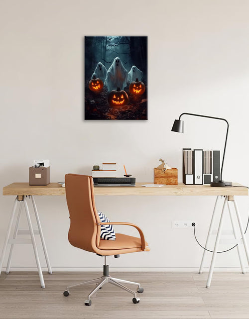 Load image into Gallery viewer, Gothic Halloween Ghost Pumpkin Wall Art Canvas Painting Framed 12x16

