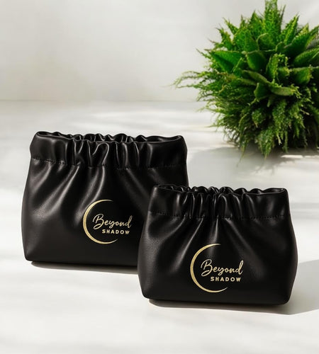 Beyond Shadow Brand Wrinkled 2-Pouch Travel Makeup Bag Black Small & Medium