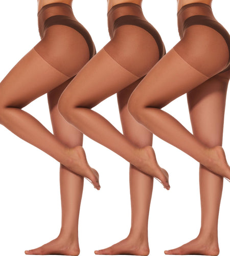 DUCMODA 3 Pairs Women's Sheer High Waist Tights 15D Cedar Brown Size S