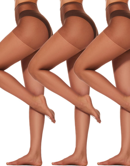 Load image into Gallery viewer, DUCMODA 3 Pairs Women's Sheer High Waist Tights 15D Cedar Brown Size S
