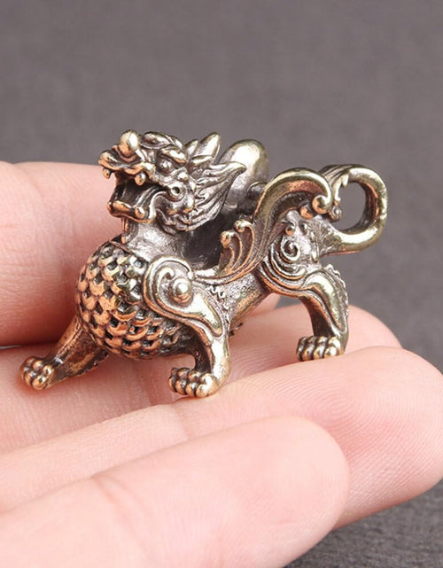 Load image into Gallery viewer, FAVOMOTO Retro Car Keychain Set 4Pcs Golden Brass Feng Shui Dragon Shape
