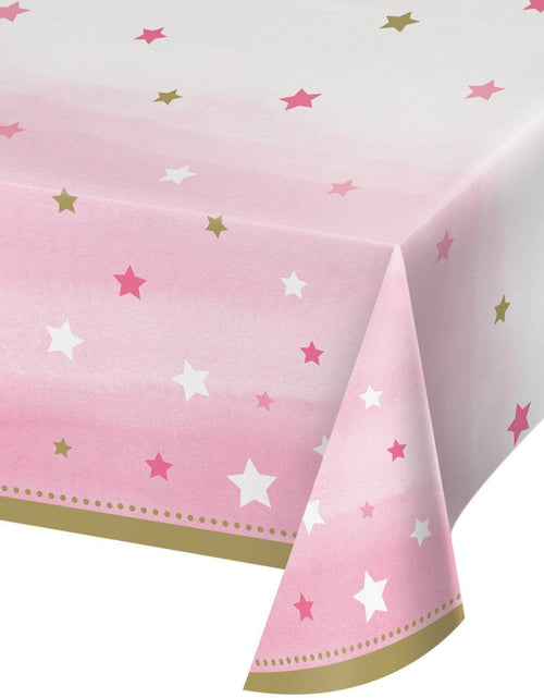 Load image into Gallery viewer, Creative Converting One Little Star-Girl Plastic Table Cover 54x102 Pink Gold
