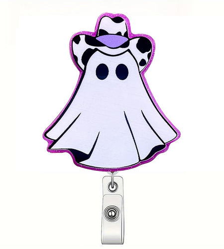 CHAONENG Funny Purple Ghost Nurse Badge Reel Retractable Clip Acrylic ID Holder